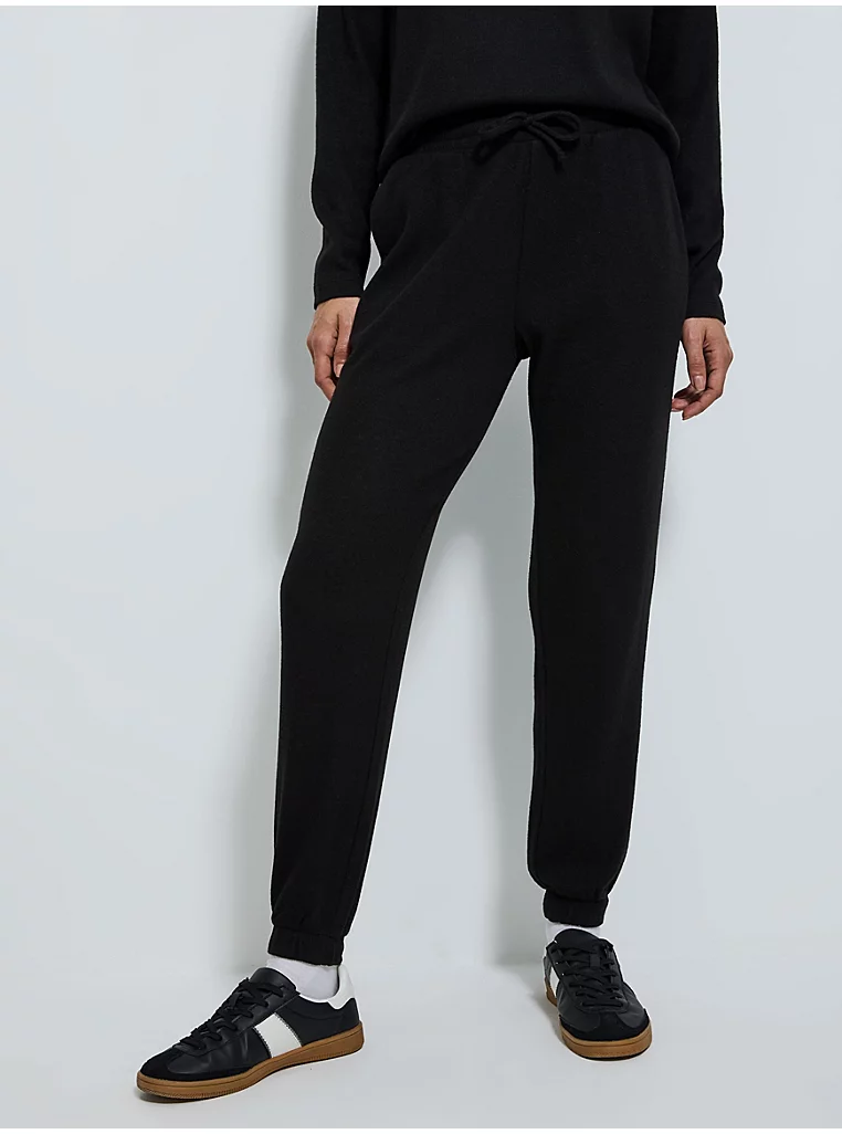 Black Soft Touch Knitted Cuffed Joggers - Image 2
