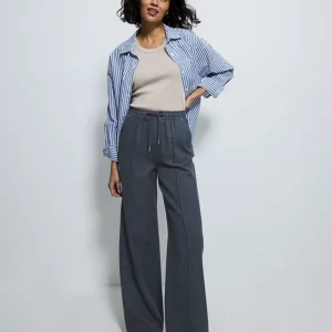 Charcoal Grey Twill Wide Leg Joggers