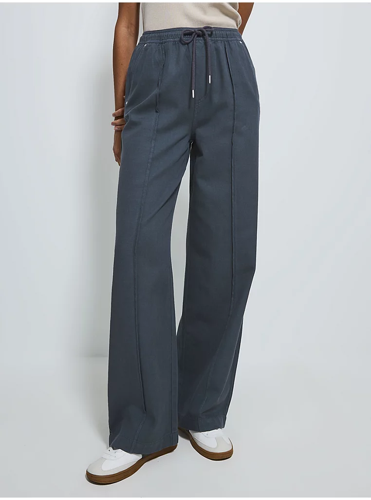 Charcoal Grey Twill Wide Leg Joggers - Image 2